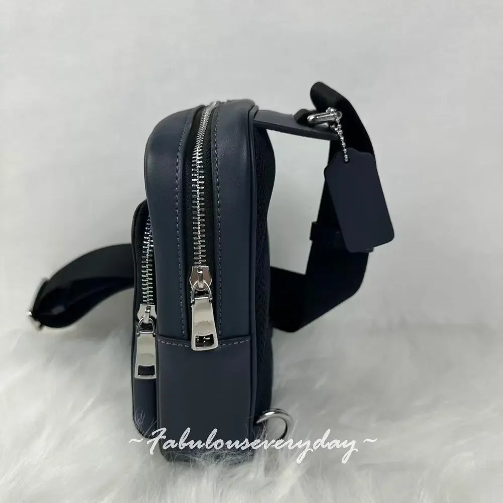 Coach Men's Racer Sling Pack In Signature Camo Print/Silver/Blue Multi CDC19 NWT
